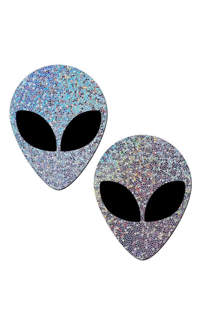 Silver Glitter Alien with Spacey Black Eyes Pasties