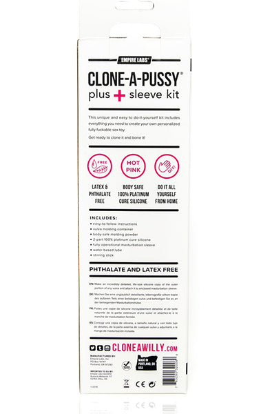 Clone-A-Pussy Plus kit instructions and casting components laid out for use.