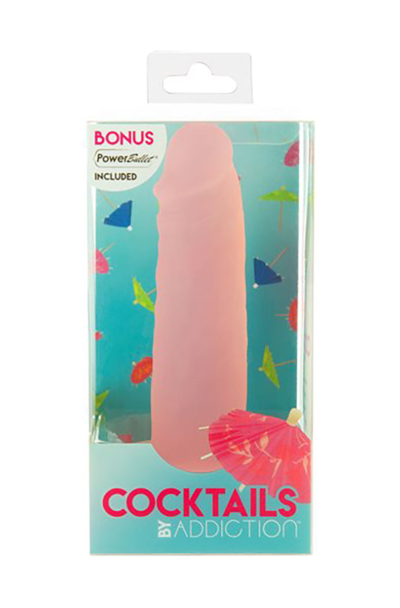 Peach Bellini Cocktails 5.5 in silicone dildo retail box front in peach.