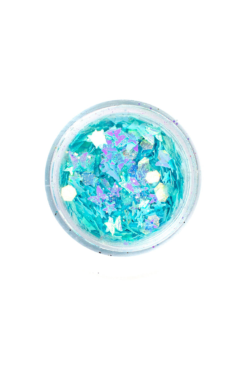 Lunautics Moon Dust Glitter pot in Faded, showing muted dusty rose chunky cosmetic glitter on a white background.