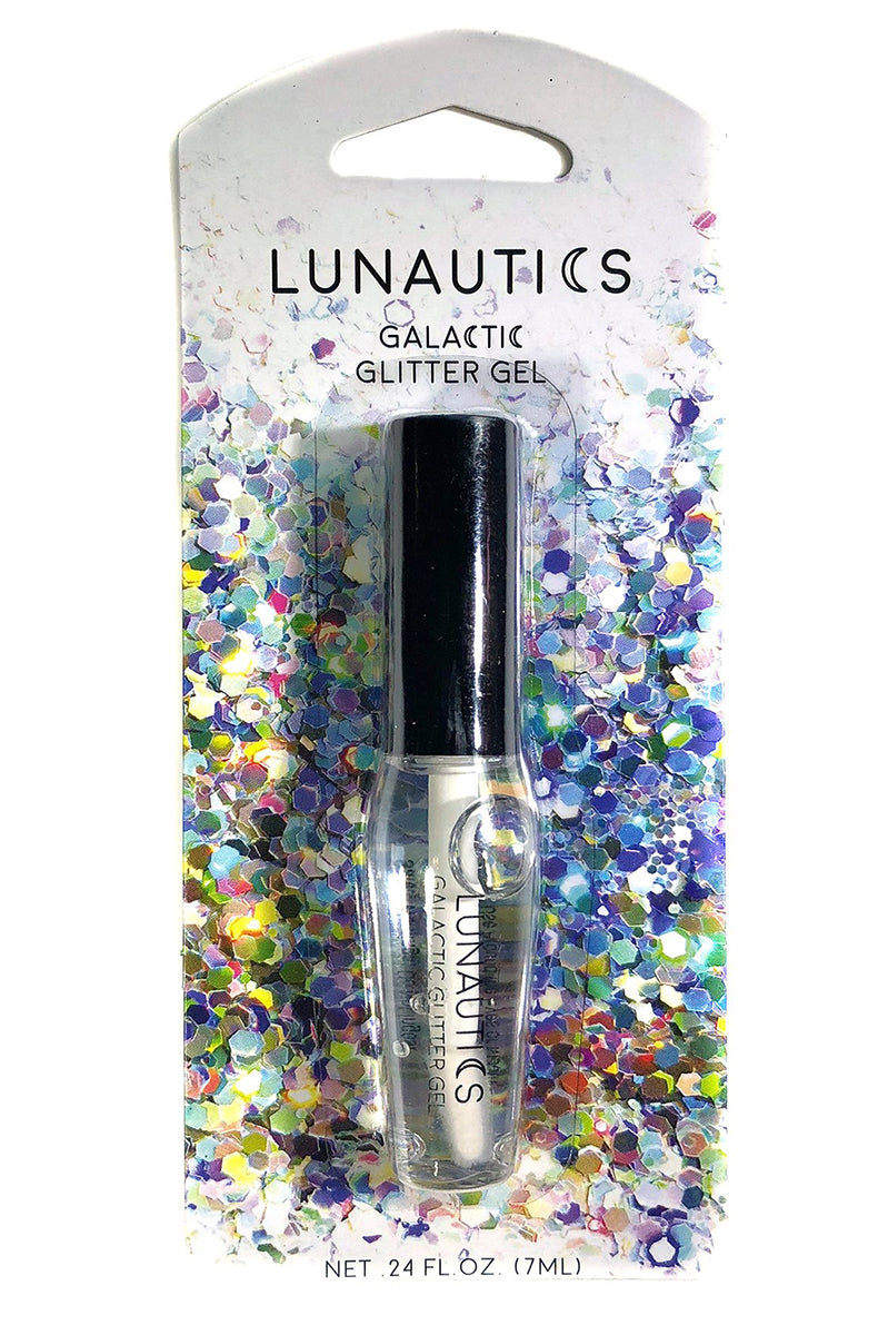 Lunautics Galactic Glitter Gel tube with applicator on a white background, water-based glitter base gel.