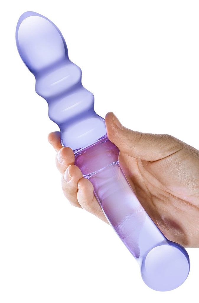 Purple Rain Ribbed Glass Dildo