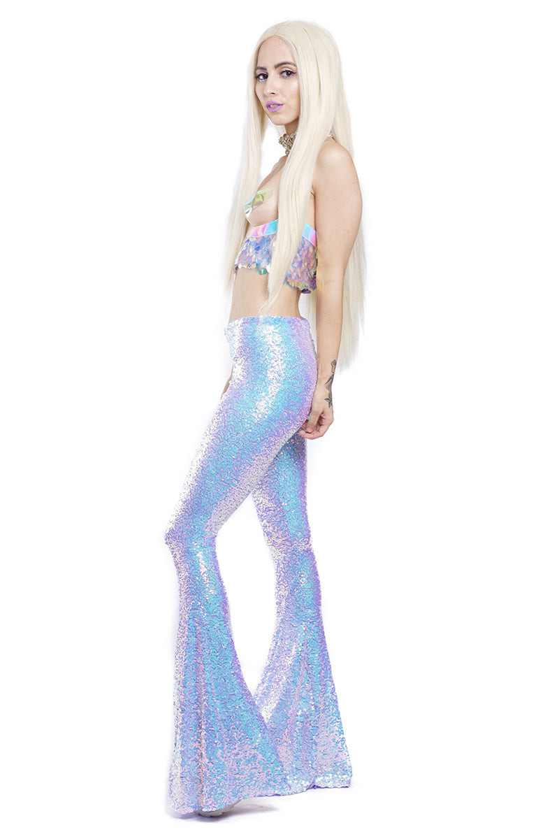 Lilac Iridescent Sequin Bell-Bottom Pants