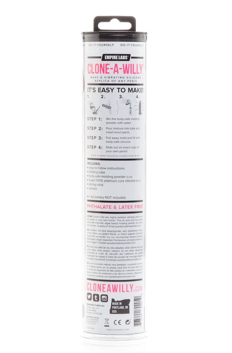 Clone A Willy Glow in the Dark kit tube, full body view on a white background.