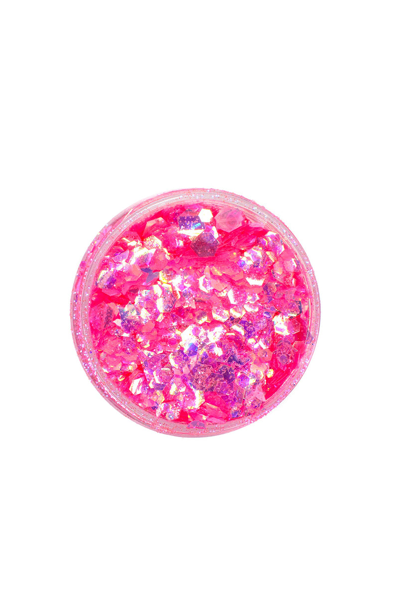 Lunautics Moon Dust XL Glitter pot in Pop, showing multi-color confetti chunky cosmetic glitter on a white background.