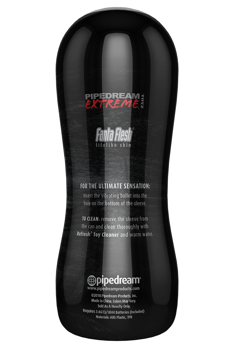Back of PDX Elite stroker canister with Pipedream Extreme branding and use instructions
