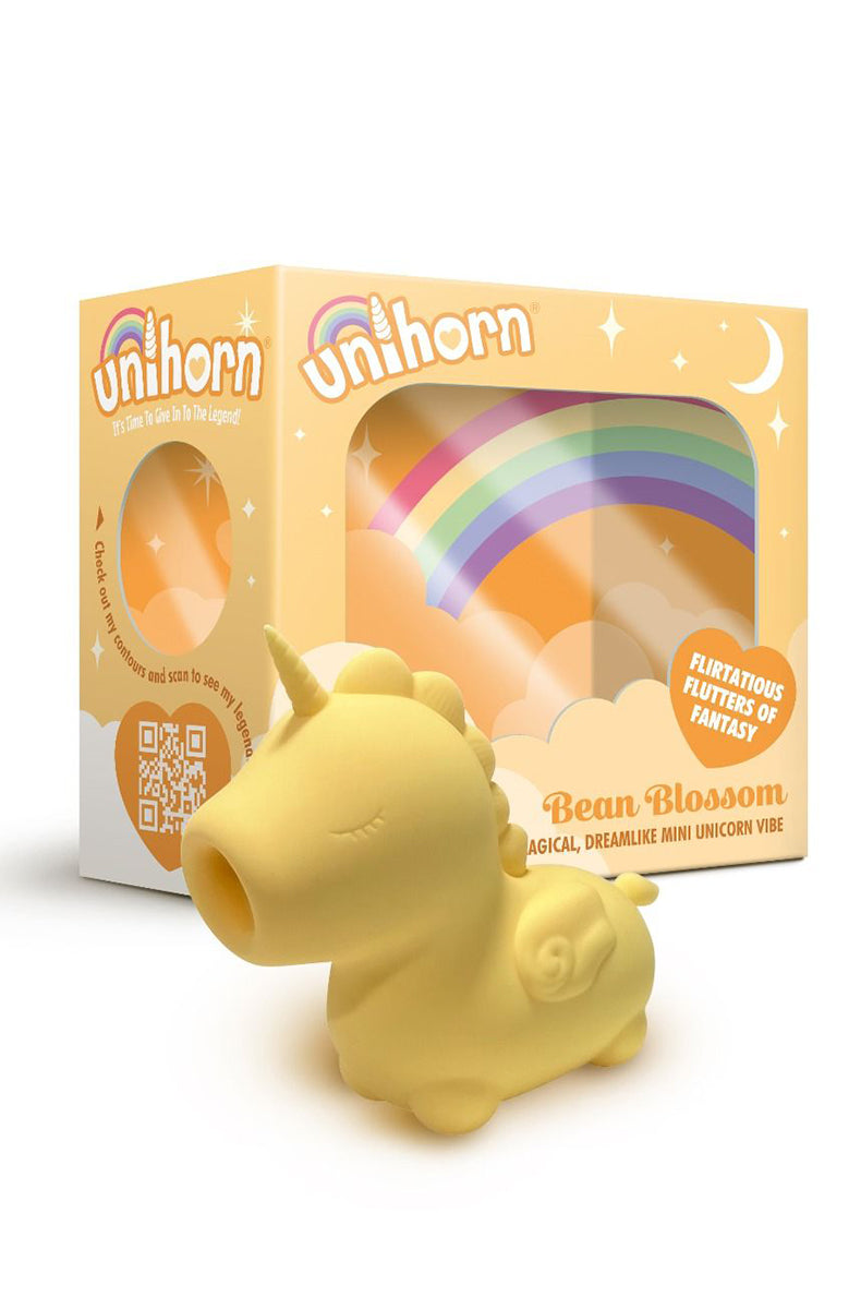 Back view of the Unihorn Bean Blossom retail box showing the unicorn graphic.