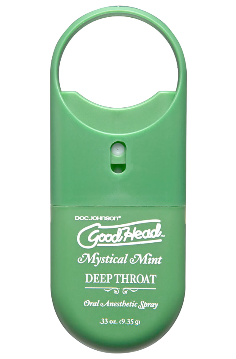 Green GoodHead To Go Mystical Mint deep throat spray, compact pocket case with loop