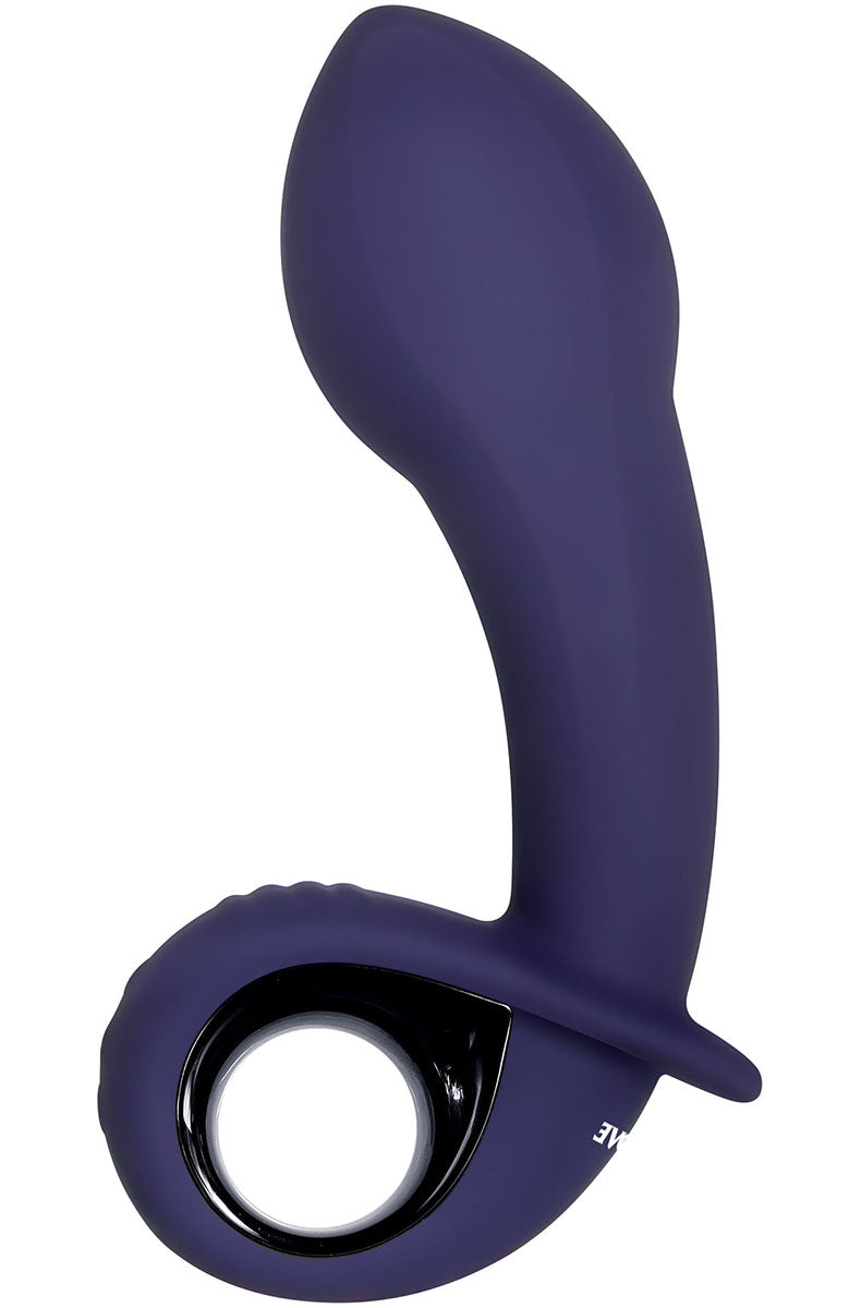 Profile of the Inflatable G-spot vibrator highlighting the curve of the shaft and the smooth matte silicone finish.